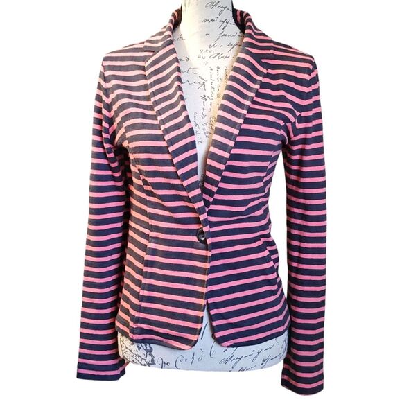 2 Caslon Blazer Jackets-Coral/Blue Stripe, Blue Cotton One Button Size Medium - Picture 1 of 6